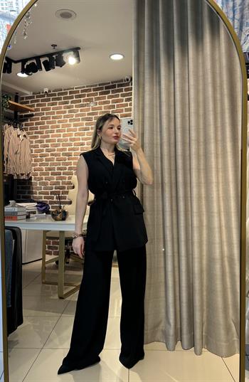 Siyah Kemerli Yelek-Pantolon Takım