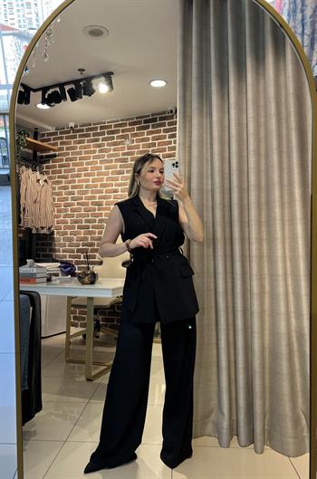 Siyah Kemerli Yelek-Pantolon Takım