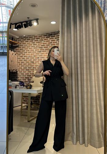 Siyah Kemerli Yelek-Pantolon Takım