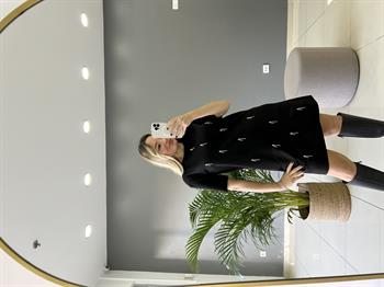 Siyah Nubuk Kumaş Taşlı Elbise 