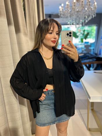 Siyah Transparan Salaş Gömlek