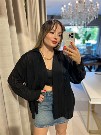 Siyah Transparan Salaş Gömlek