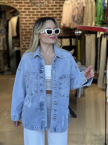 Taş Detaylı Denim Ceket 