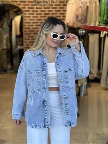 Taş Detaylı Denim Ceket 