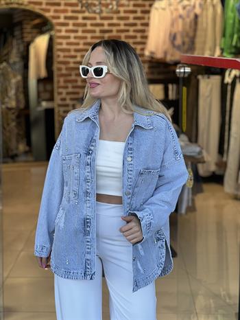 Taş Detaylı Denim Ceket 