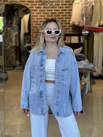 Taş Detaylı Denim Ceket 