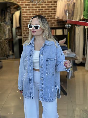Taş Detaylı Denim Ceket 