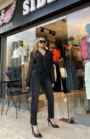 Taşlanmış Füme Rengi Jean Pantolon