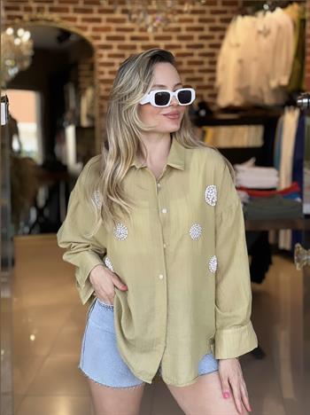 Taşlı Oversize Gömlek