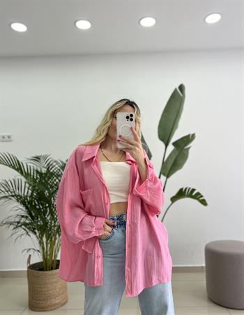 Tek Cepli Oversize Pembe Gömlek