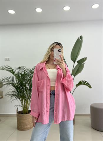 Tek Cepli Oversize Pembe Gömlek