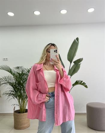 Tek Cepli Oversize Pembe Gömlek