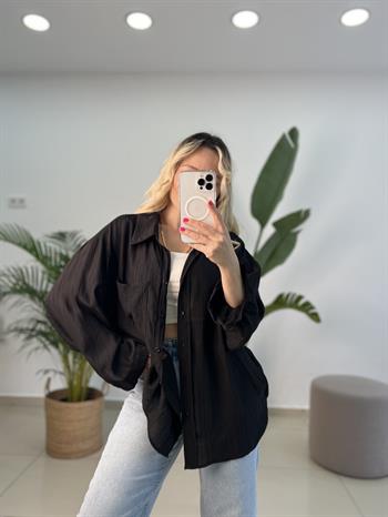 Tek Cepli Oversize Siyah Gömlek