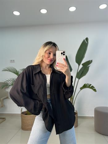 Tek Cepli Oversize Siyah Gömlek