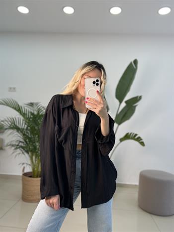 Tek Cepli Oversize Siyah Gömlek