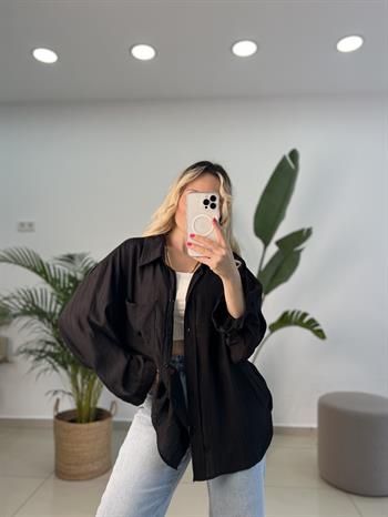 Tek Cepli Oversize Siyah Gömlek