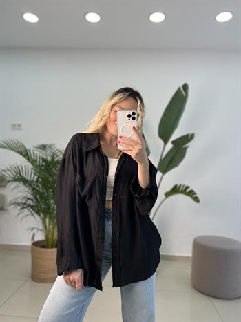 Tek Cepli Oversize Siyah Gömlek