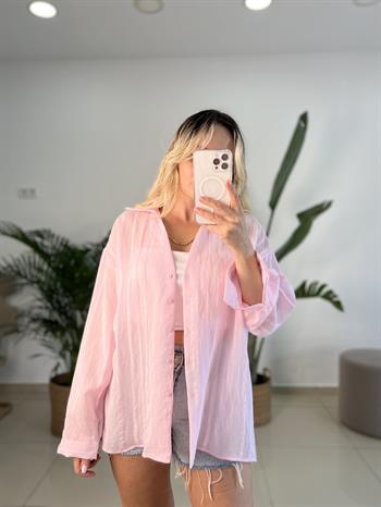 Transparan V Yaka Pembe Gömlek