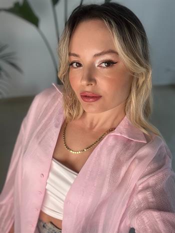 Transparan V Yaka Pembe Gömlek