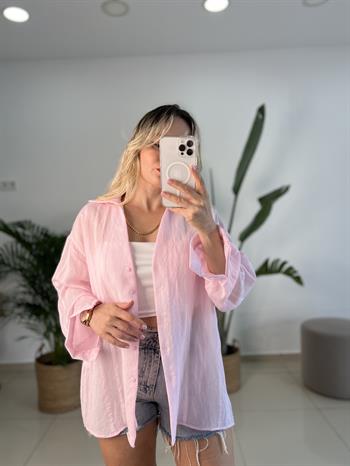 Transparan V Yaka Pembe Gömlek