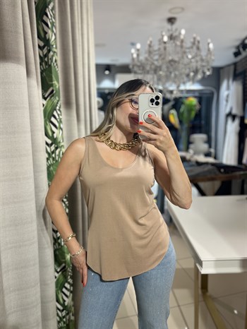 U Yaka Askılı Camel Modal Atlet
