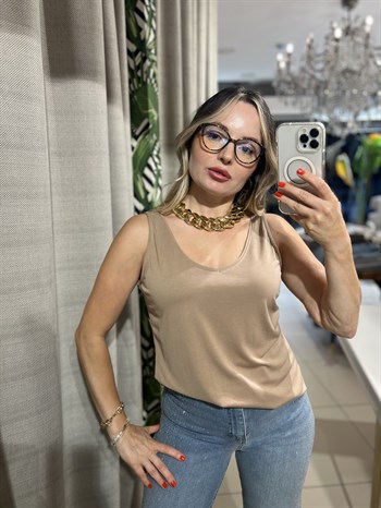 U Yaka Askılı Camel Modal Atlet
