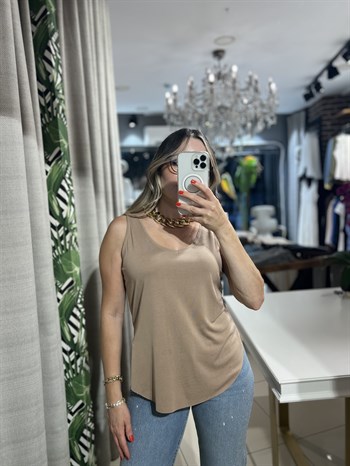 U Yaka Askılı Camel Modal Atlet