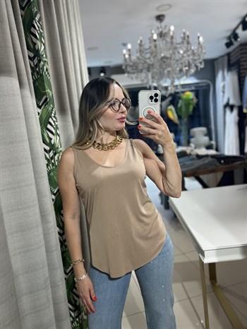 U Yaka Askılı Camel Modal Atlet