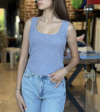 U Yaka Full Likralı Gri Atlet