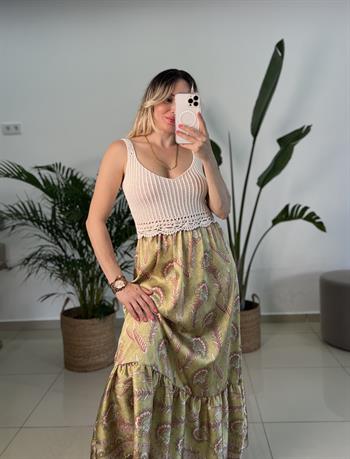 Üst Kısım Örme Detaylı Askılı Elbise