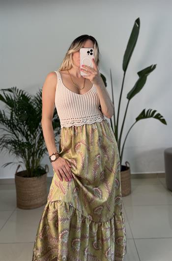 Üst Kısım Örme Detaylı Askılı Elbise