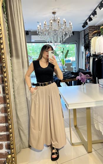 V Yaka İki Renk Vatkalı Maksi Boy Elbise