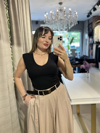 V Yaka İki Renk Vatkalı Maksi Boy Elbise