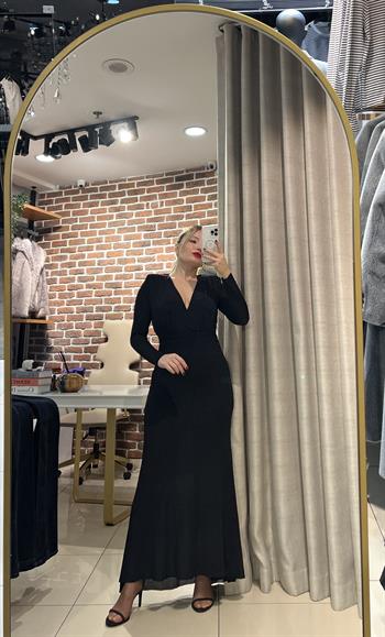V Yaka Işıltılı Elbise