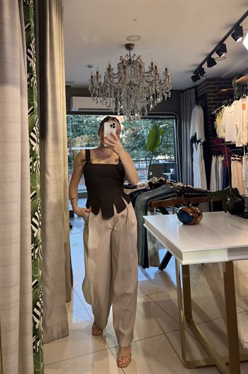 Vizon Tensel Kumaş Palazzo Pantalon