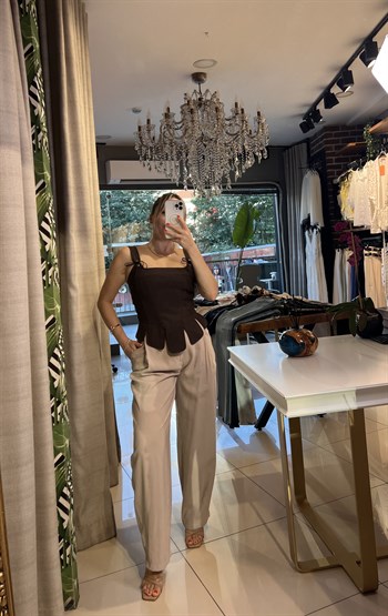 Vizon Tensel Kumaş Palazzo Pantalon