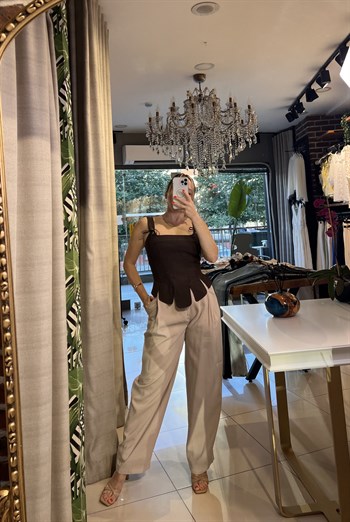 Vizon Tensel Kumaş Palazzo Pantalon