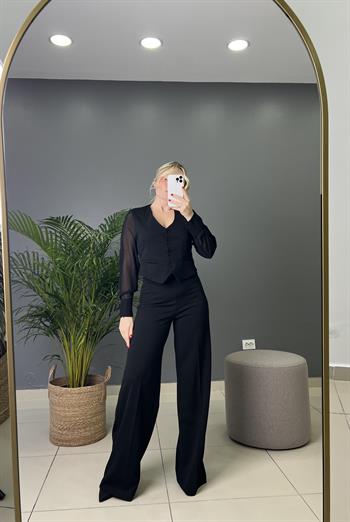 Yandan Fermuarlı Detaylı Full Likralı Palazzo Pantolon 