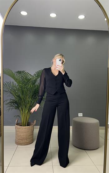 Yandan Fermuarlı Detaylı Full Likralı Palazzo Pantolon 