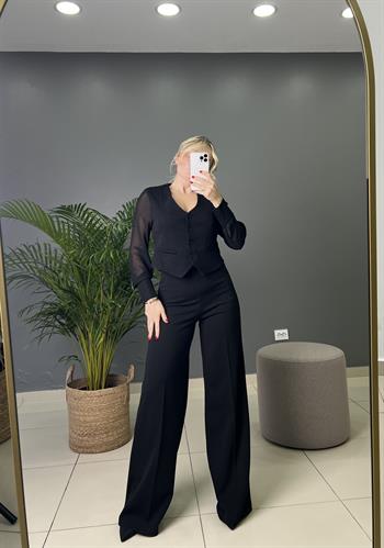 Yandan Fermuarlı Detaylı Full Likralı Palazzo Pantolon 