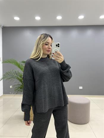 Yarım Balıkçı Yaka Antrasit Triko Takım