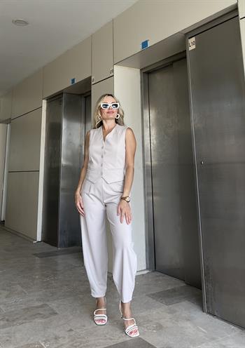 Yelek Pantolon Taş Rengi Takım