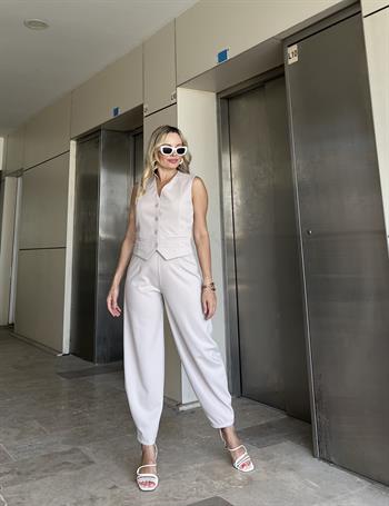 Yelek Pantolon Taş Rengi Takım