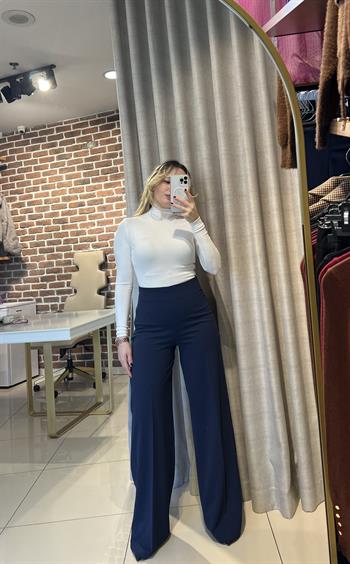 Yüksek Bel Full Likralı Lacivert Palazzo Pantolon