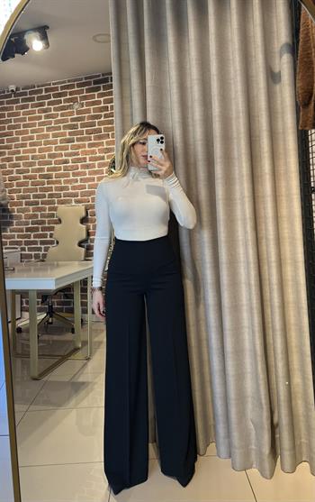 Yüksek Bel Full Likralı Siyah Palazzo Pantolon