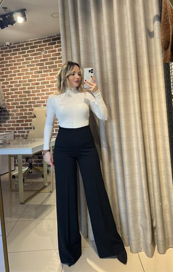 Yüksek Bel Full Likralı Siyah Palazzo Pantolon