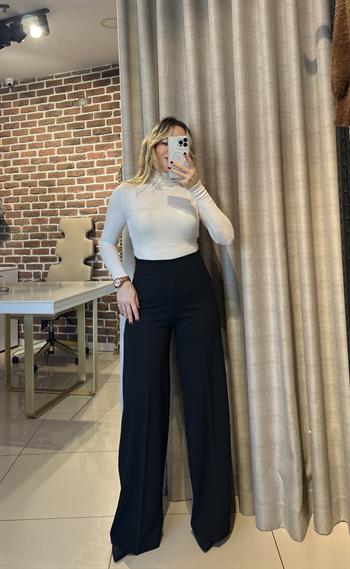 Yüksek Bel Full Likralı Siyah Palazzo Pantolon