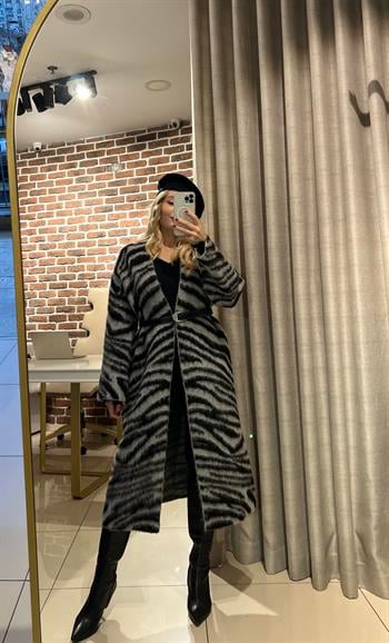 Zebra Desen Uzun Triko Hırka