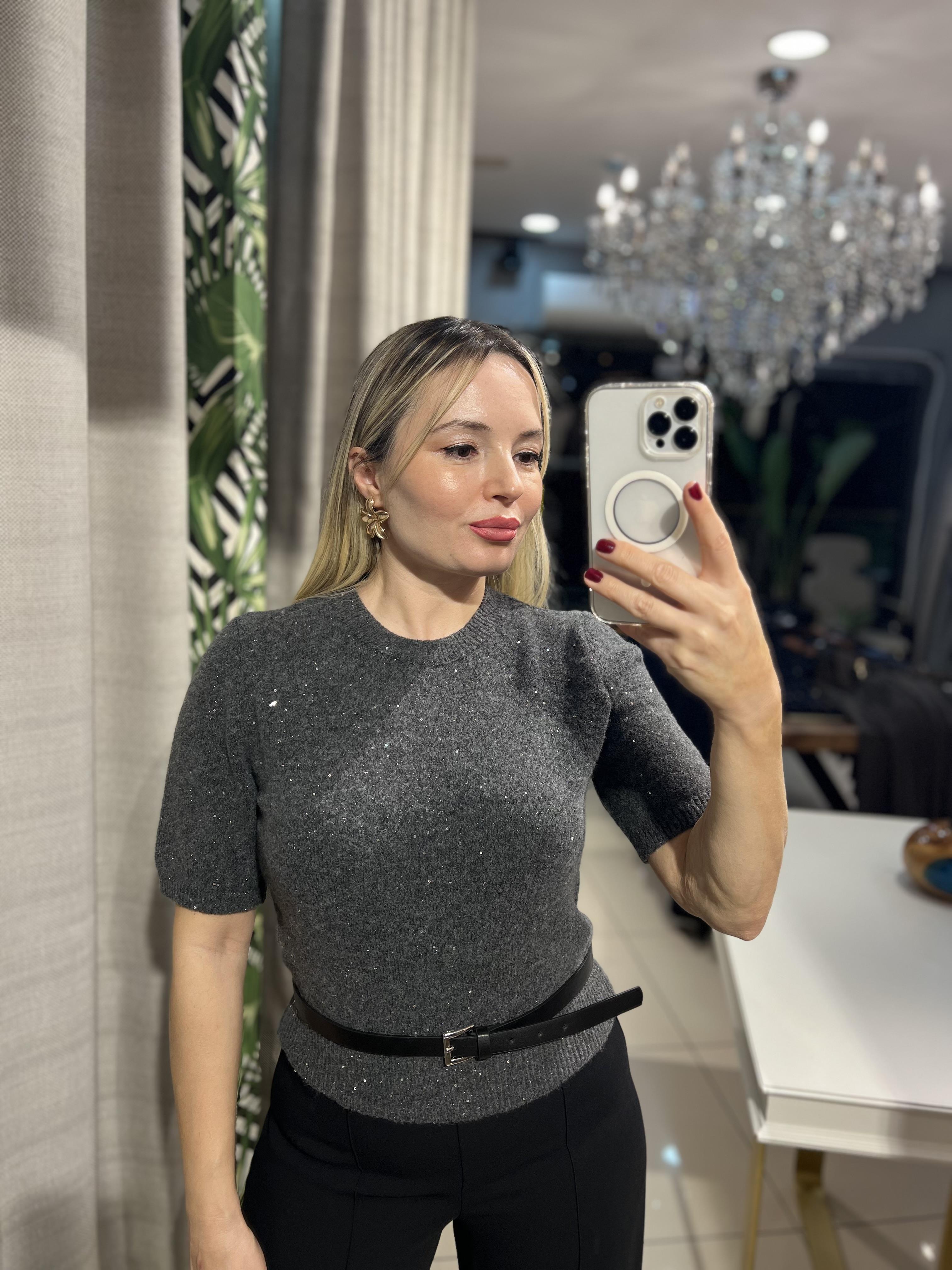 Bisiklet Yaka  Pullu Füme Triko