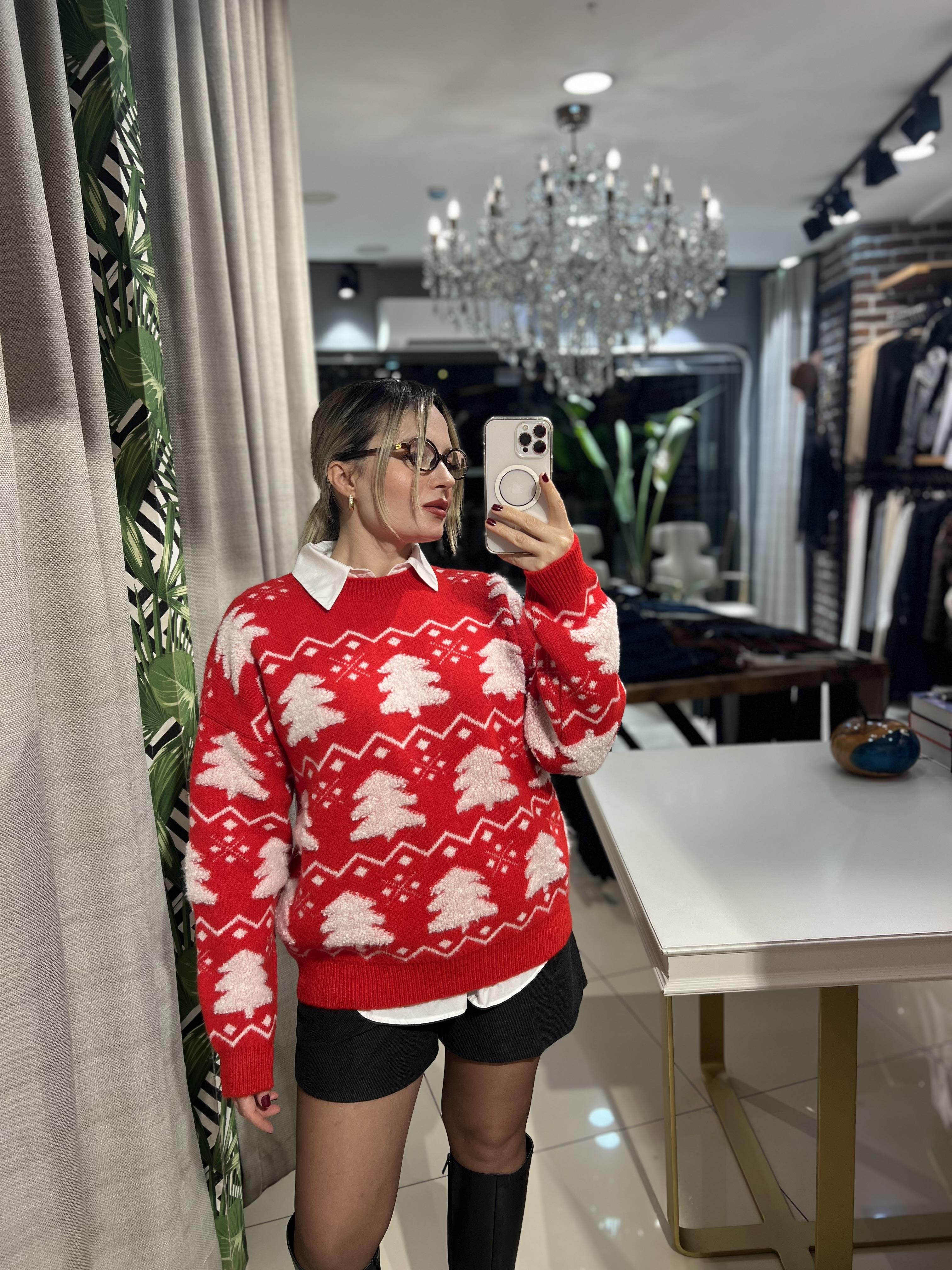 Çam Ağacı Desenli Kazak